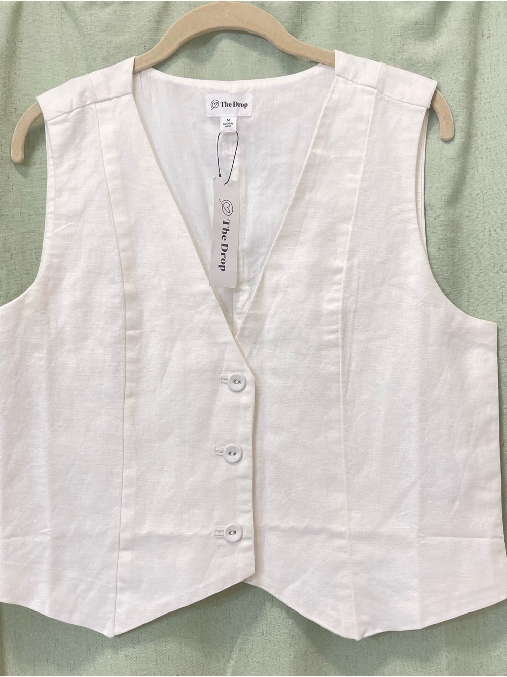 The Drop Women's White Linen V-Neck Vest